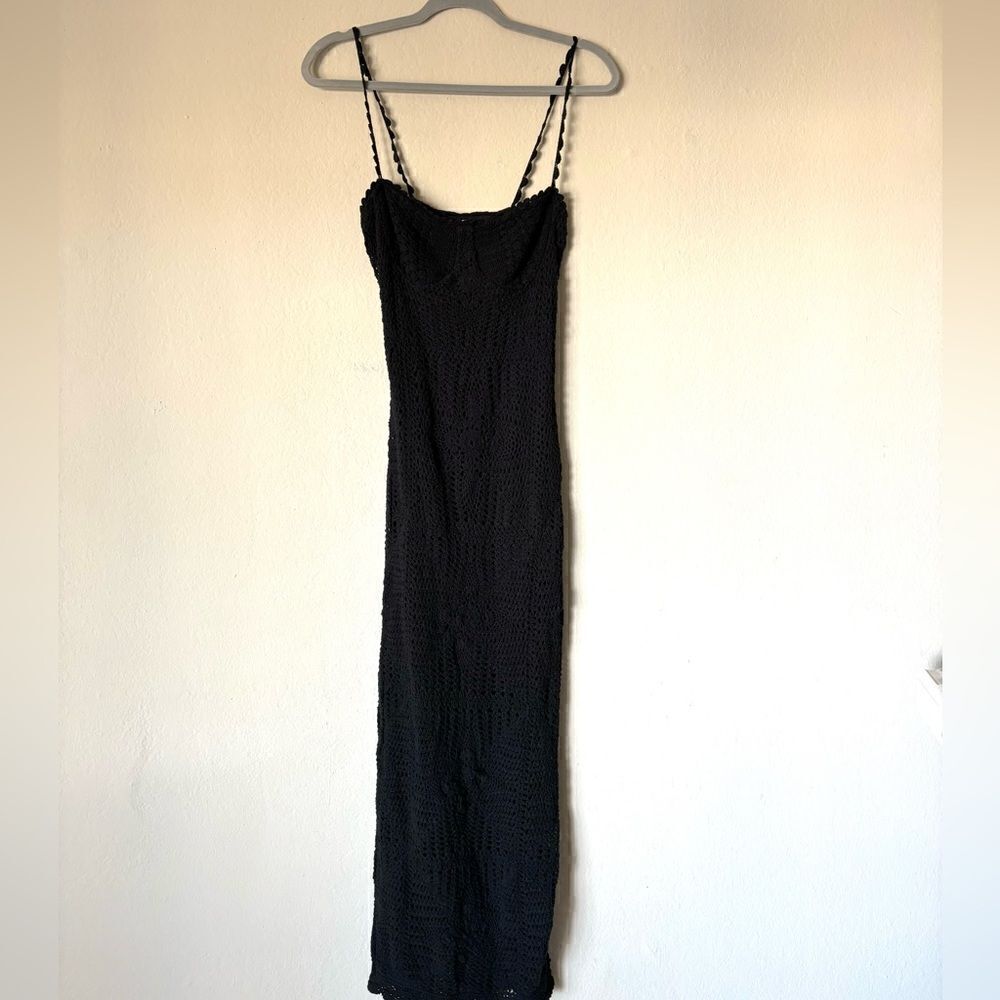 Free People Dahlia Midi Black Dress Backless Crochet Halter Size XS - Picture 7 of 12